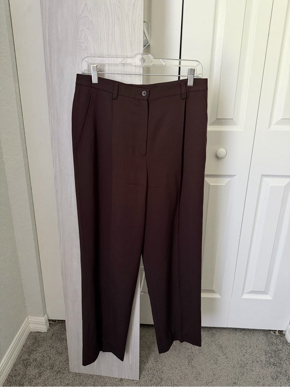Lauren Ralph Lauren Wool Wide-Leg Trousers in Dark Brown - Size 8